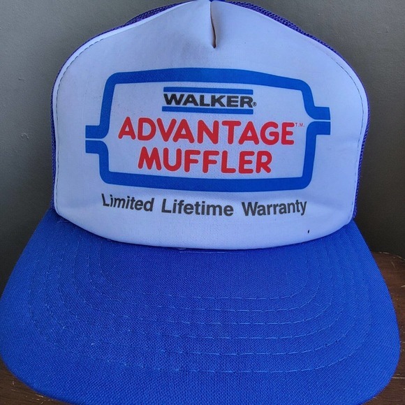 Vtg Walker Advantage Muffler Snapback Mesh Trucker Hat Cap 1980s Automotive 80's - Picture 2 of 9